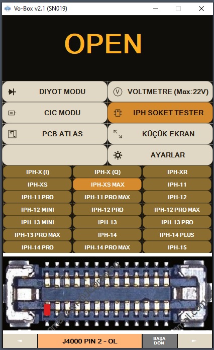 iPhone soket test cihaz ve arayüz